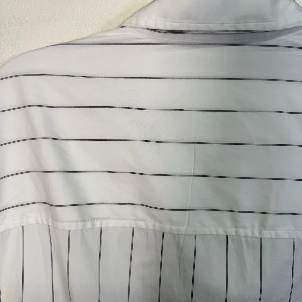 MADEWELL Bubble-Hem Mini Shirtdress in Pinstripe Poplin Dress X-Small - Picture 14 of 16